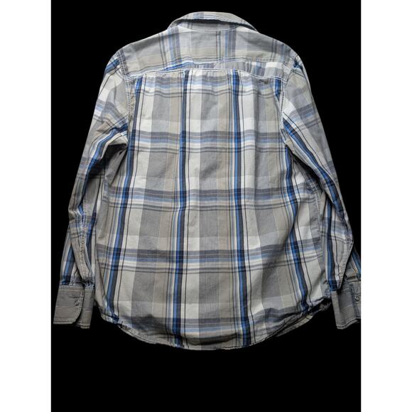 American Rag Cie Blue Plaid Flap Pocket Long Sleeve Western Pearl Snaps Men’s M - Picture 4 of 5